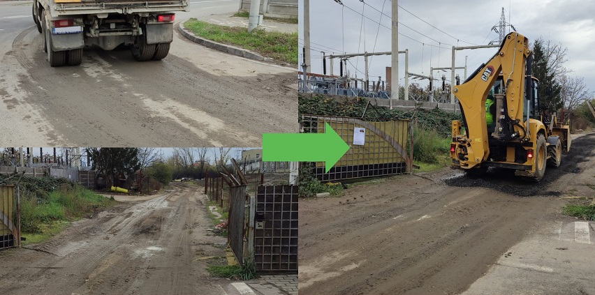 Constructor pus să curețe o stradă din Timișoara pe care a umplut-o de noroi